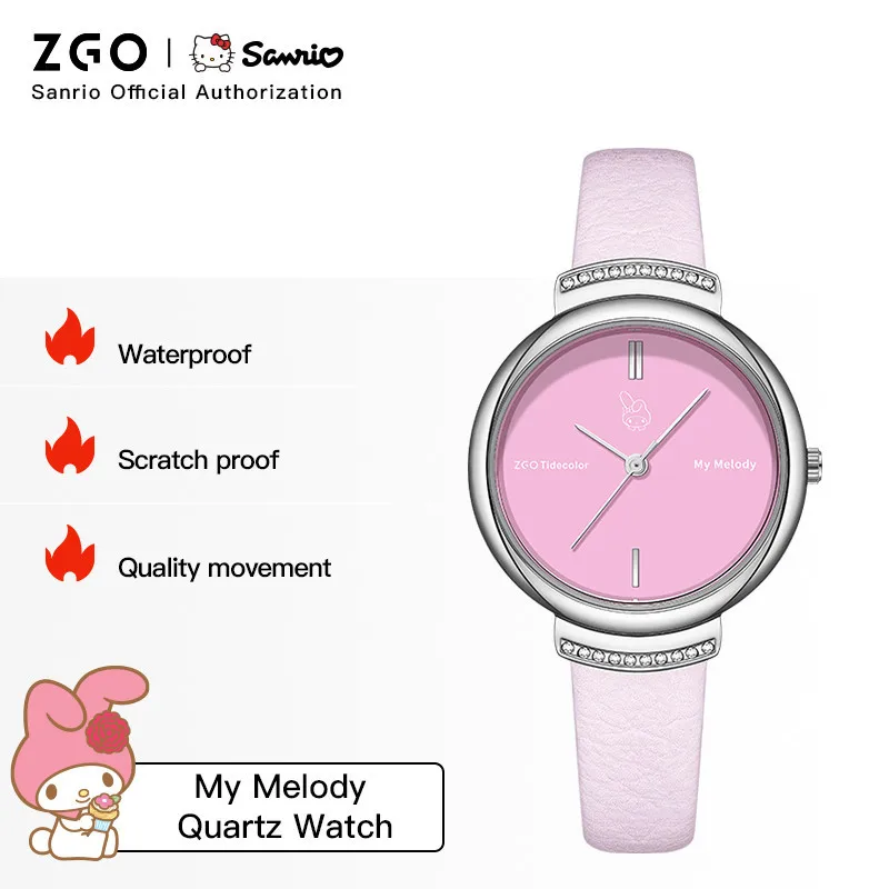 ZGO x Sanrio My Melody ساعات نسائية وردي بسيط كوارتز ساعة مقاومة للماء ساعة يد للطلاب هدية للنساء 2178