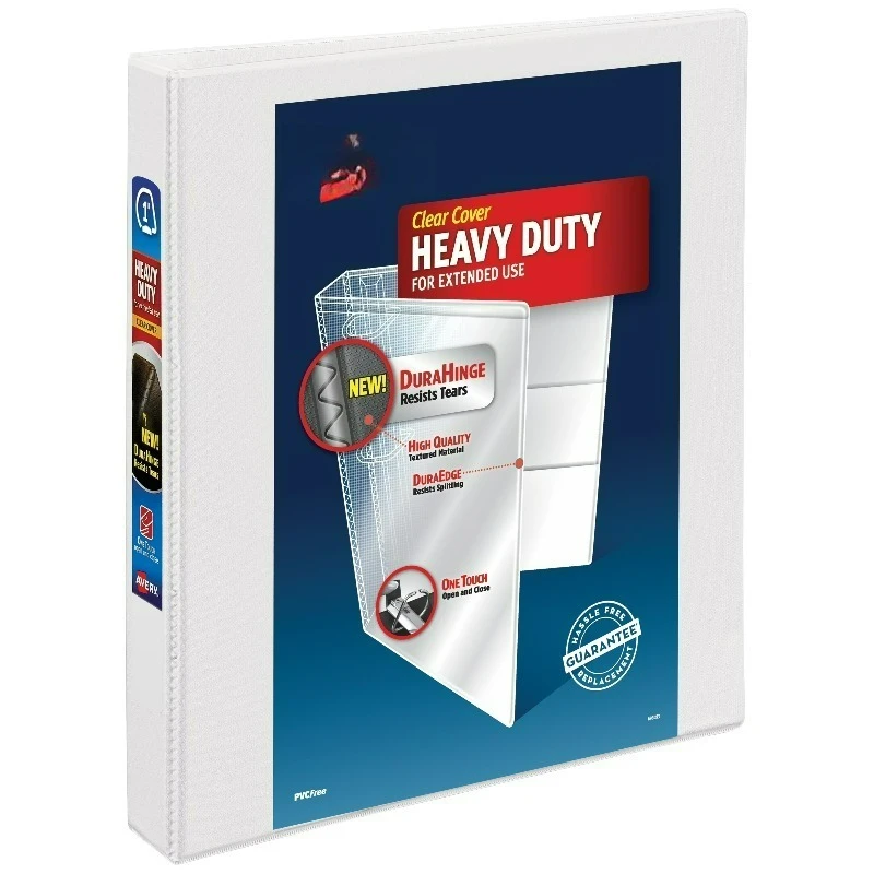 

Heavy Duty View Binder, 1", White, Slant Ring, One-Touch, 250 Sheet Capacity, 1 Binder