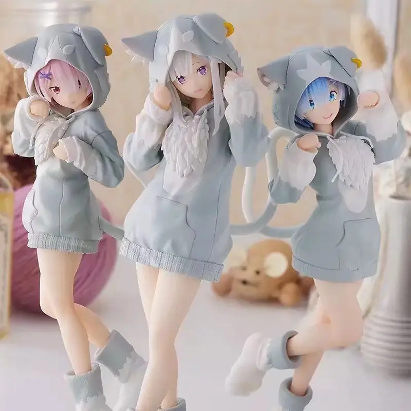 18CM Cute Anime Rem Emilia Cat RE: Zero Starting Life In Another World Figure Different Color Version Static Toys Japanese Dolls view 2