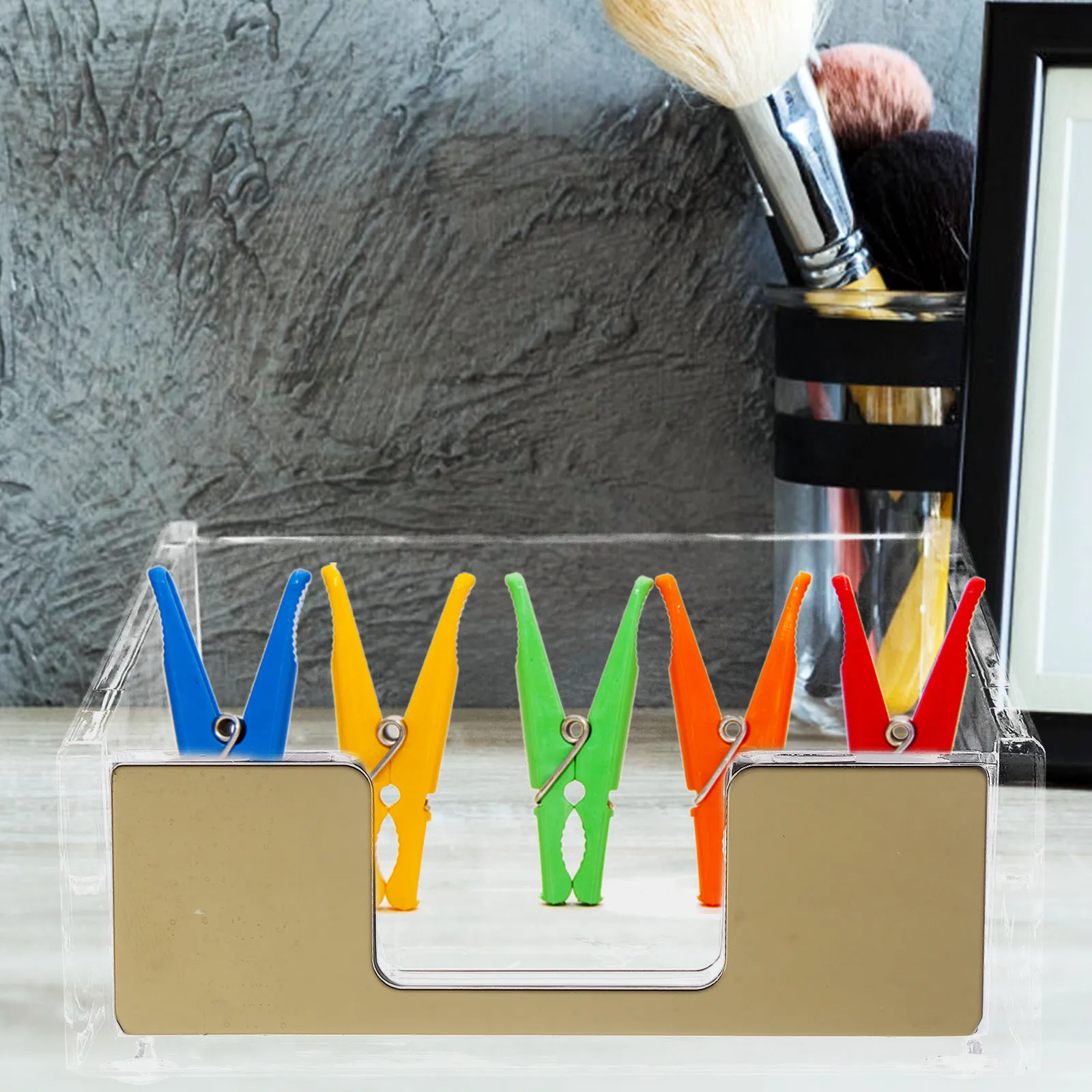Acrylic Desk Organizer Memo Pad Holder Clear Notepad Container Office Desktop Paperclip Storage Box Business Card Stand Compact