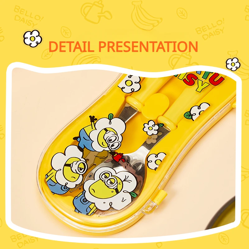 MINISO Cutlery Fork and Spoon Two-piece Flower Minions Series Is Easy To Carry Outdoor Picnic Children's Birthday Gift Animation