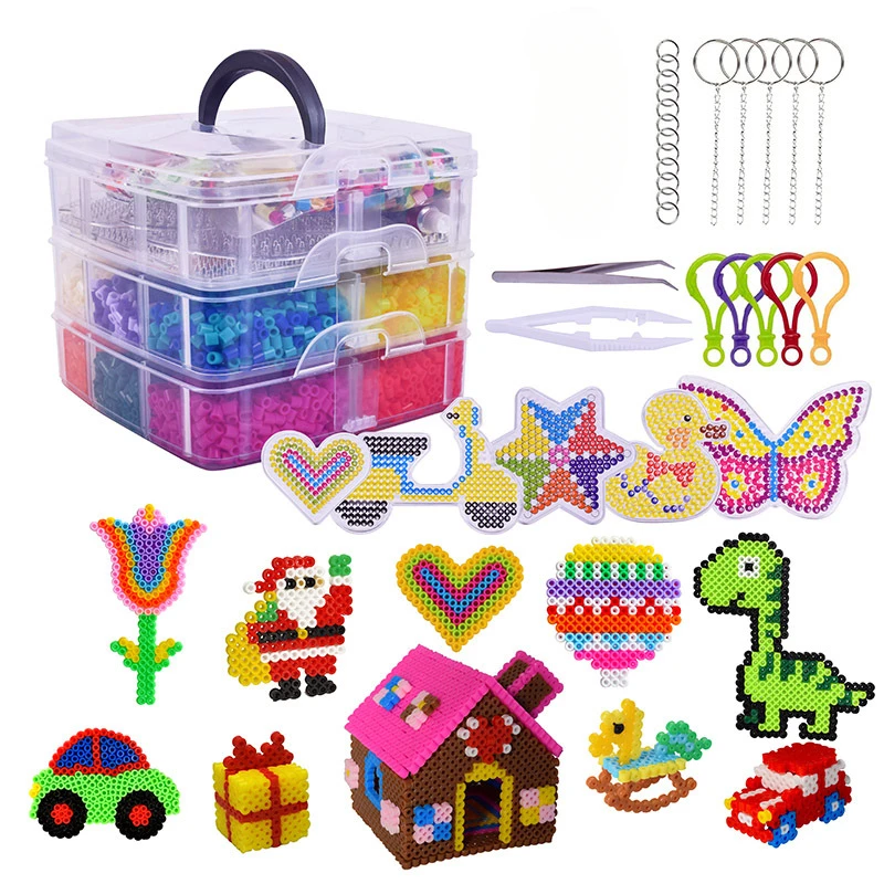 Hot Selling 5mm Hama Beads Square Small Three-layer Combination of Bean Hot Melt Beads DIY Set Pegboard  Toys for Girls