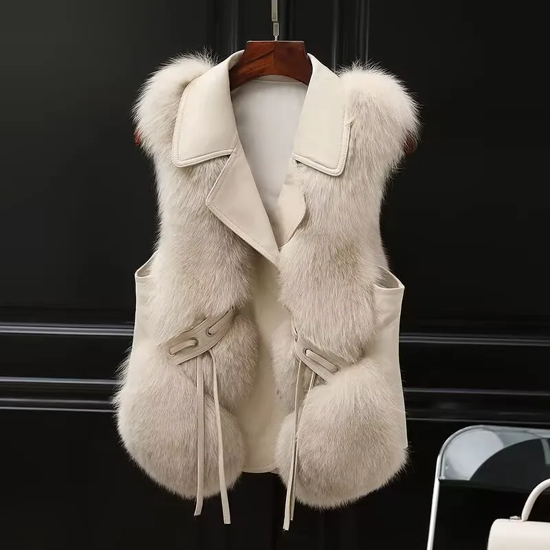 

Faux Fur Plush Vests Women Loose Sleeveless Waistcoats Female 2024 New Autumn Winter Fashion Outwears Lady PU Leather Fur Vest