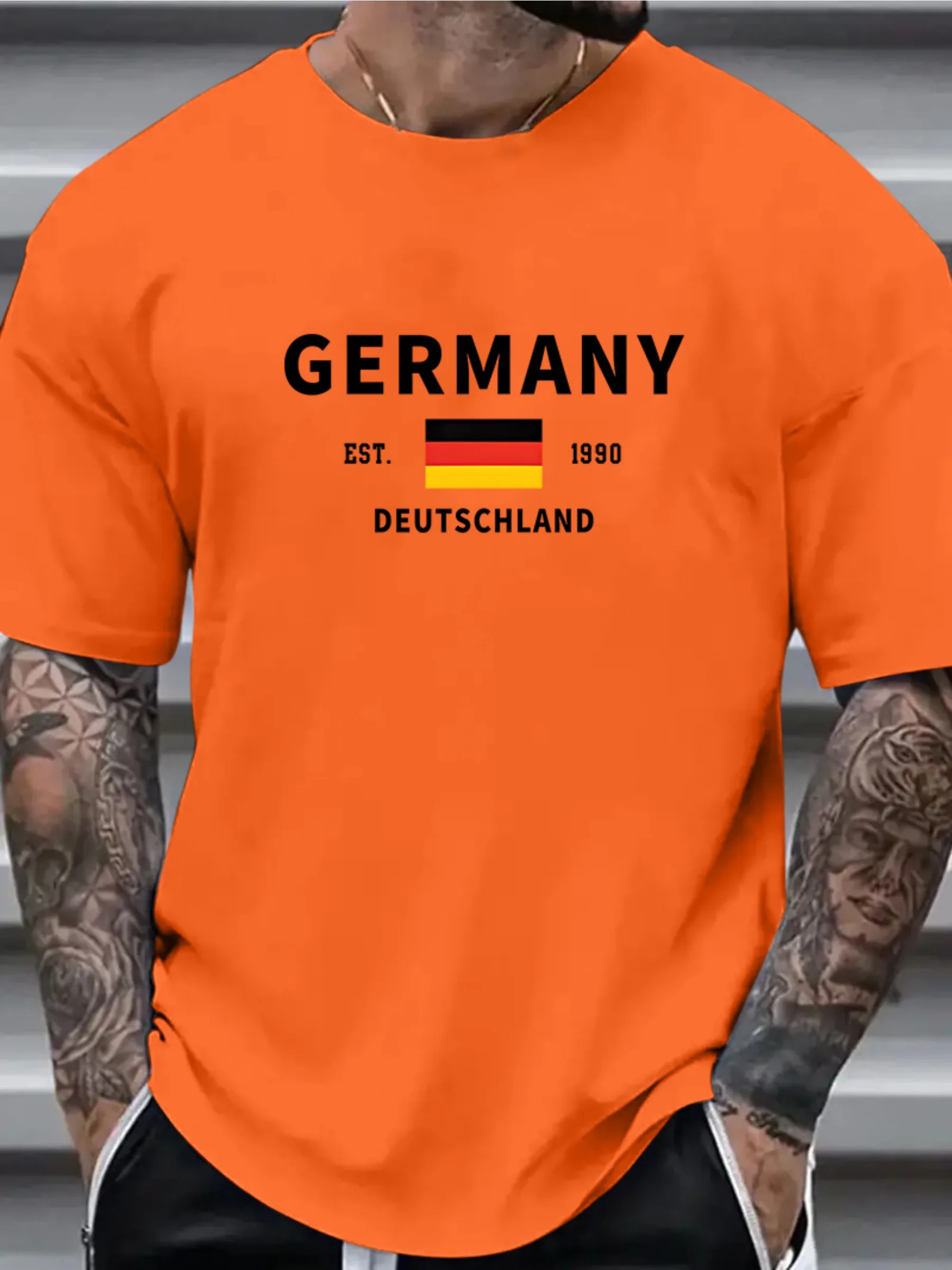 العلم الألماني الرجال تي شيرت عادية خمر س الرقبة قصيرة الأكمام في الهواء الطلق البلوز الشارع الشهير الذكور قميص رياضي الملابس المتضخم #6