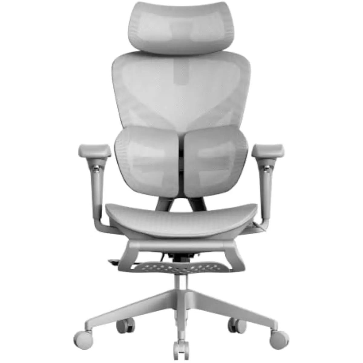 Ergonomic Mesh Office Chair with Dual Lumbar Support Adjustable Seat Depth 135° Recline Retractable Footrest 3D Armrests Breatha