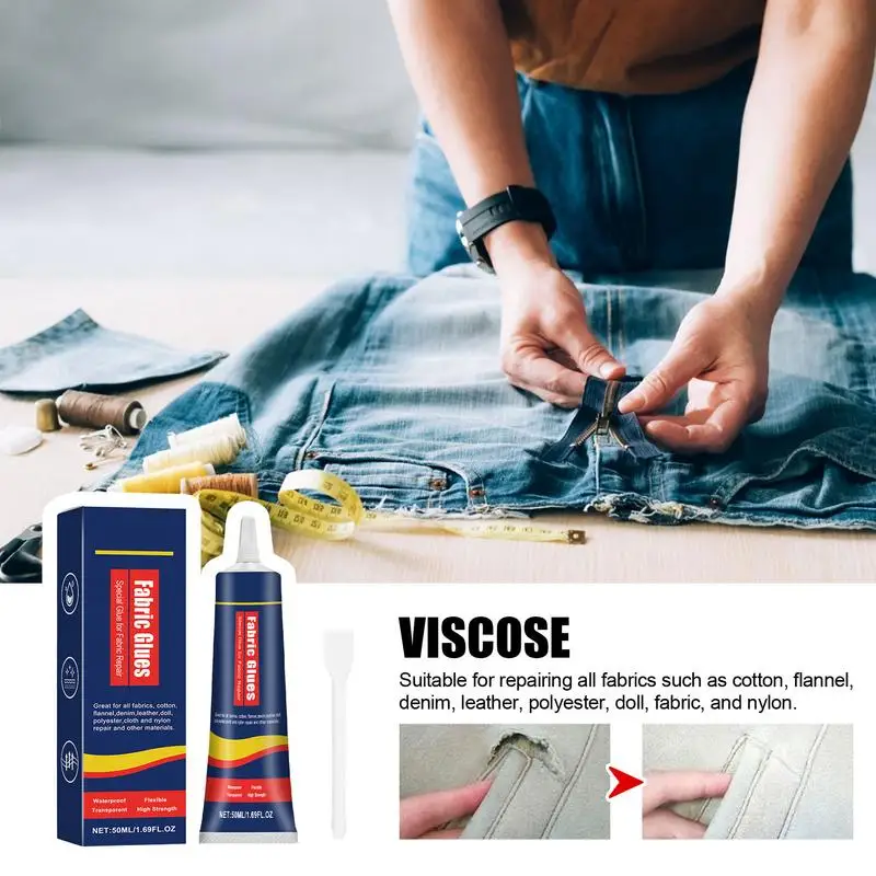 Fabric Fusion Glue 50ml Clear Garment Glue Multifunctional Washer Dryer Safe Permanent Fabric Glue For Patches Polyester Cotton