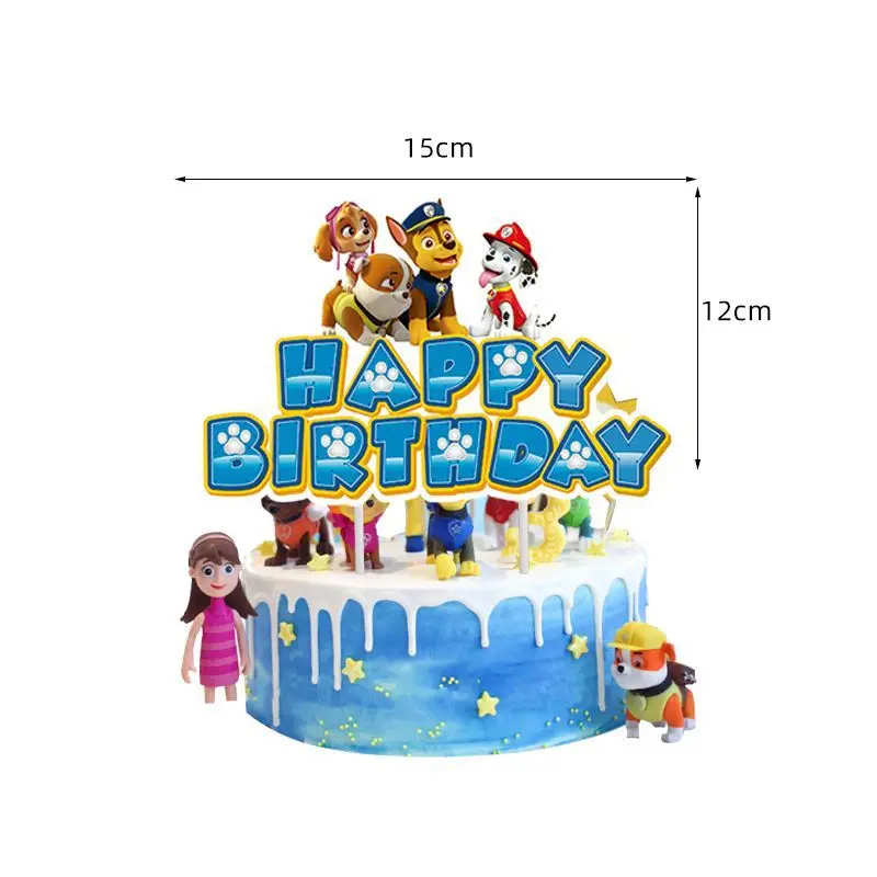 Paw Patrol Decoração Dos Desenhos Animados para Crianças, Bolo Planta Bandeira, Chase, Marshall, Skye, Rubble, Periféricos de Anime, Cute Birthday