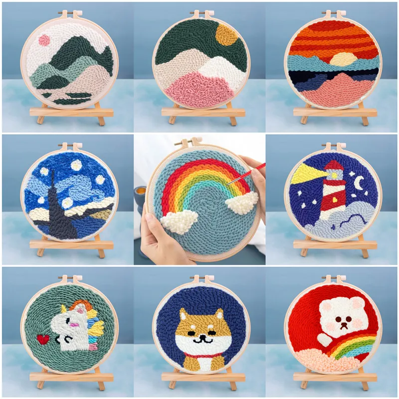 Punch Poke Needle Embroidery Craft Kit Shiba Inu Dog Duck Rainbow Bear Cute Kids Children Funny Easy DIY Play Set For Beginner