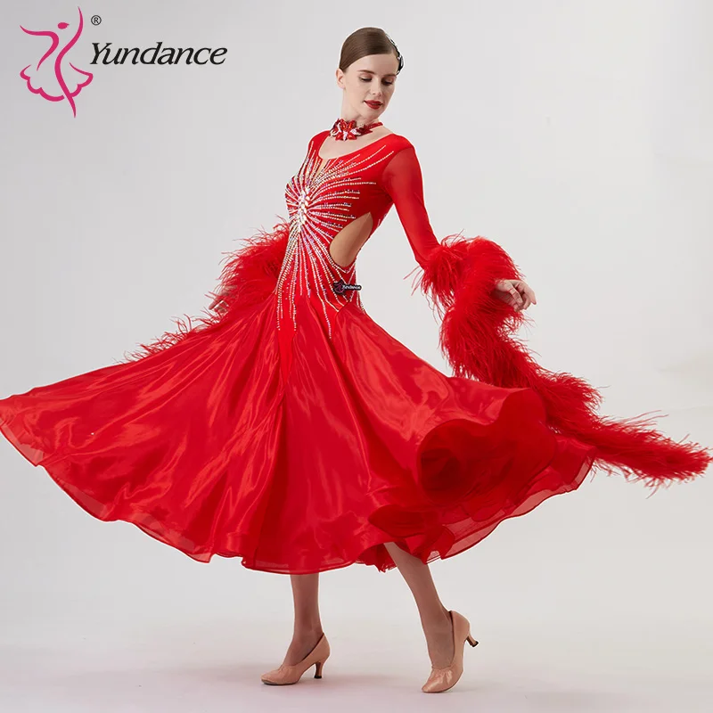 B-22211 New Women Modern Dance Rhinestone Color Diversity Dress Ballroom National Standard Waltz Competition Performance