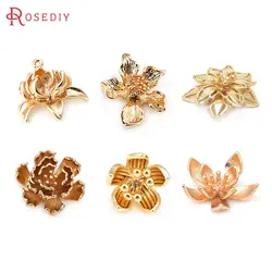 18K Gold Color Brass 3D Flower Plum Lotus Necklaces Charms Pendants Jewelry Earrings Making Supplies Diy Findings Accessories