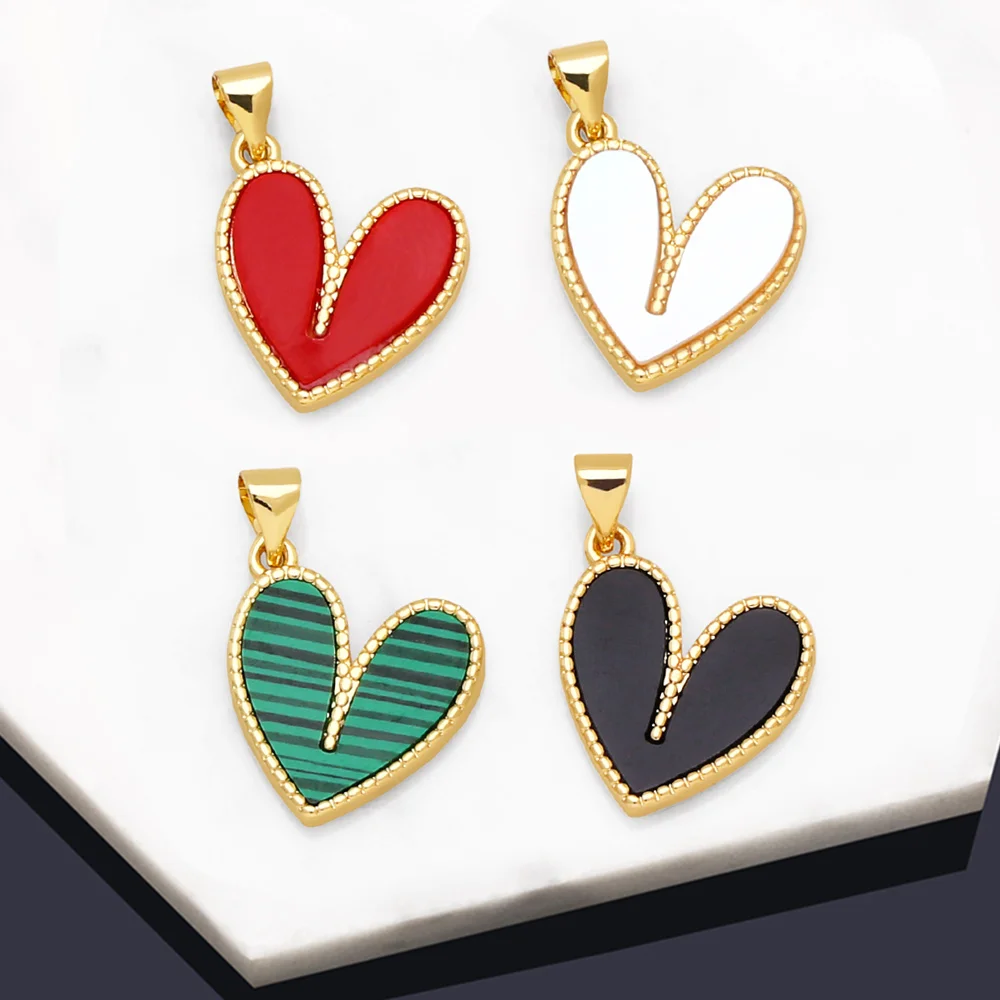 OCESRIO Trendy Multicolor Resin Heart Pendant for Necklace Copper Gold Plated Heart Jewelry Making Supplies Wholesale pdta972