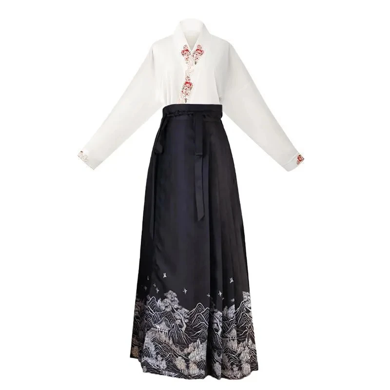 Новая китайская юбка с изображением лошади, Женская юбка из двух частей, новинка 2024, женские топы Hanfu, модное свободное платье для банкета и танцев на день рождения с рисунком