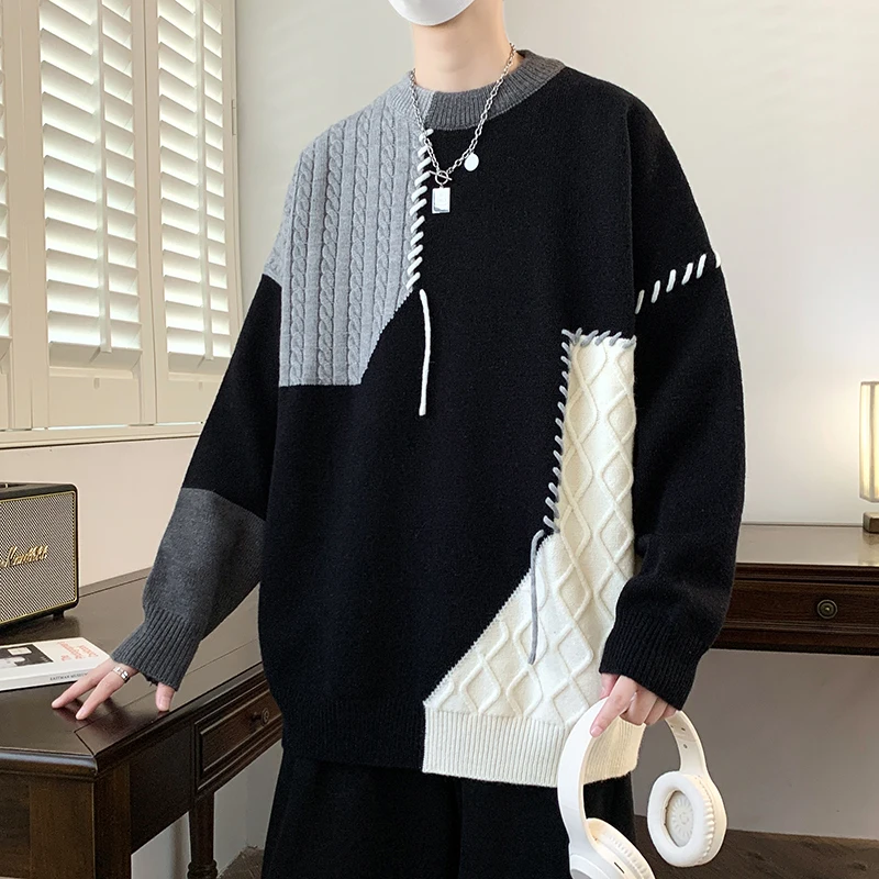 M-XXXXL Plus Size Men Round Neck Long Sleeve Sweaters Loose Fit Casual Knitwear Pullover Versatile Top for Men Women 4XL 3XL