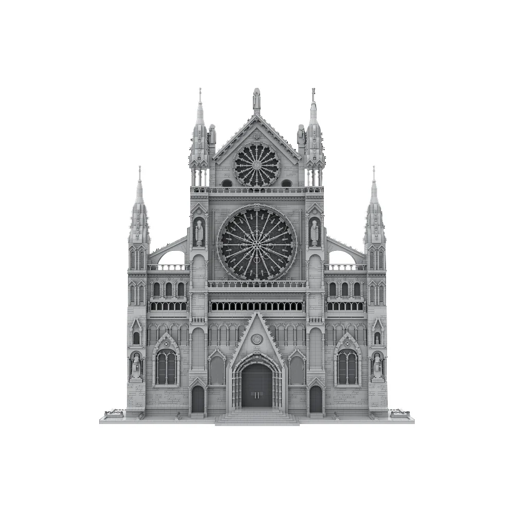 MOC Gotische Kathedraal Gevel Model Bouwstenen Notre Dame Milan Kathedraal Religieuze Architectuur Bakstenen Speelgoed Cadeau