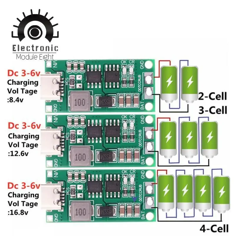 SX Multi-Cell 2S 3S 4S Type-C To 8.4V 12.6V 16.8V Step-Up Boost LiPo Polymer Li-Ion Charger 7.4/11.1/14.8V 18650 Lithium Battery