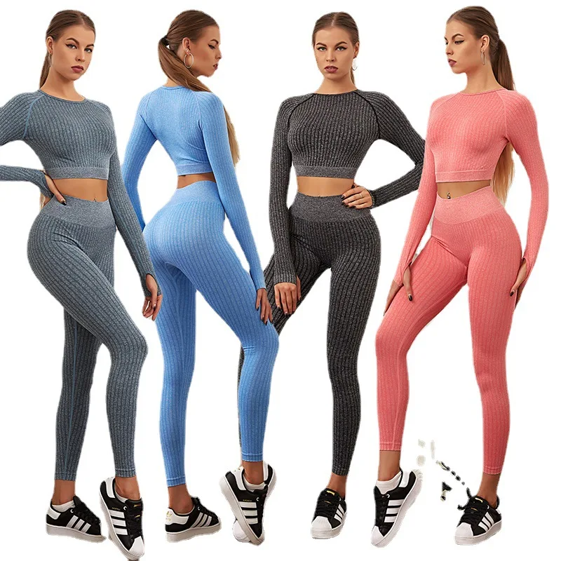 Push Up Leggings High Waist Sports  Women Set Without T Line Leggings Pants Back Long Sleeve Fitness Yoga Suit womens outfits