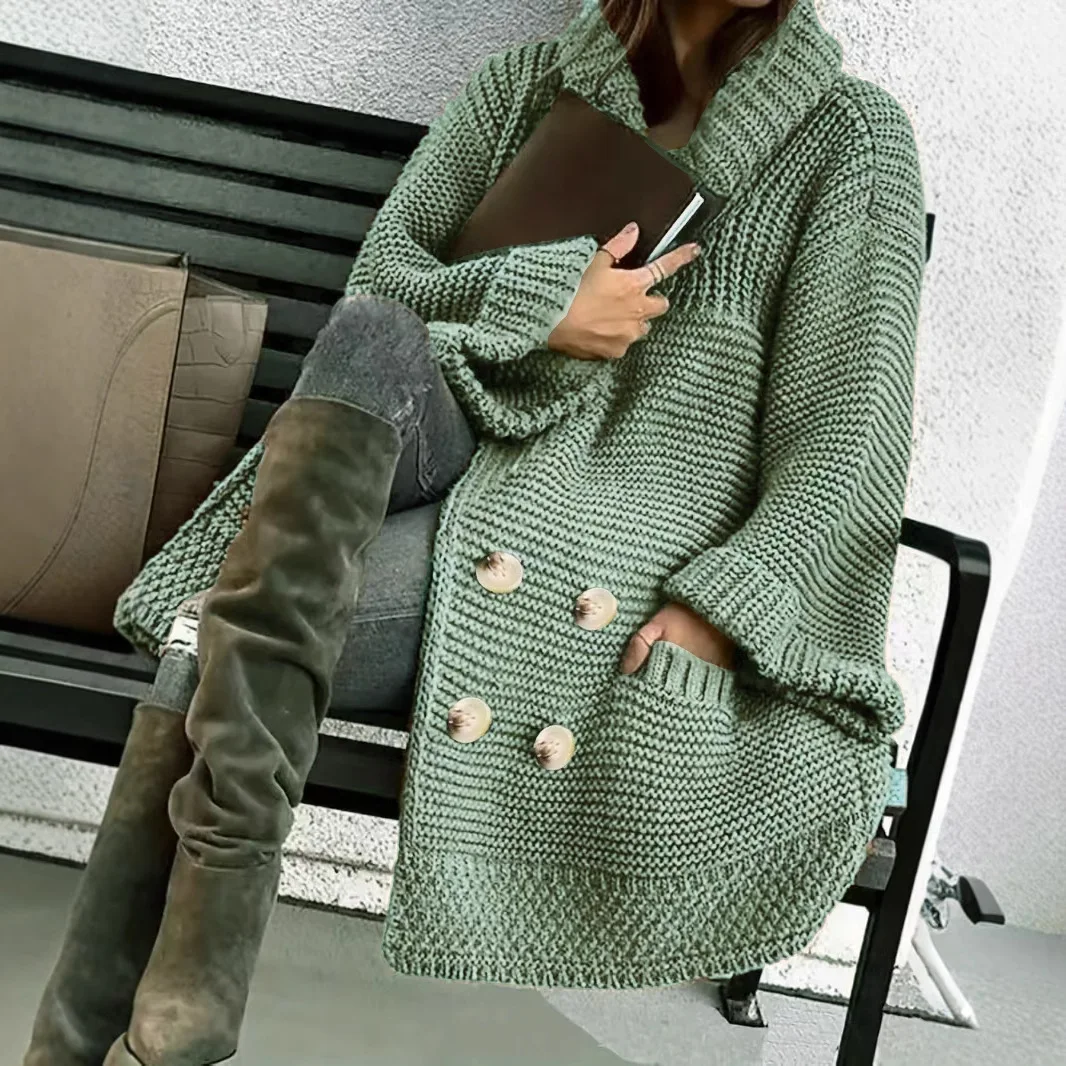 

European and American Style Intellectual Temperament Elegant Fashion Lapel Large Size Women's Knitted Sweater Cardigan Jacket