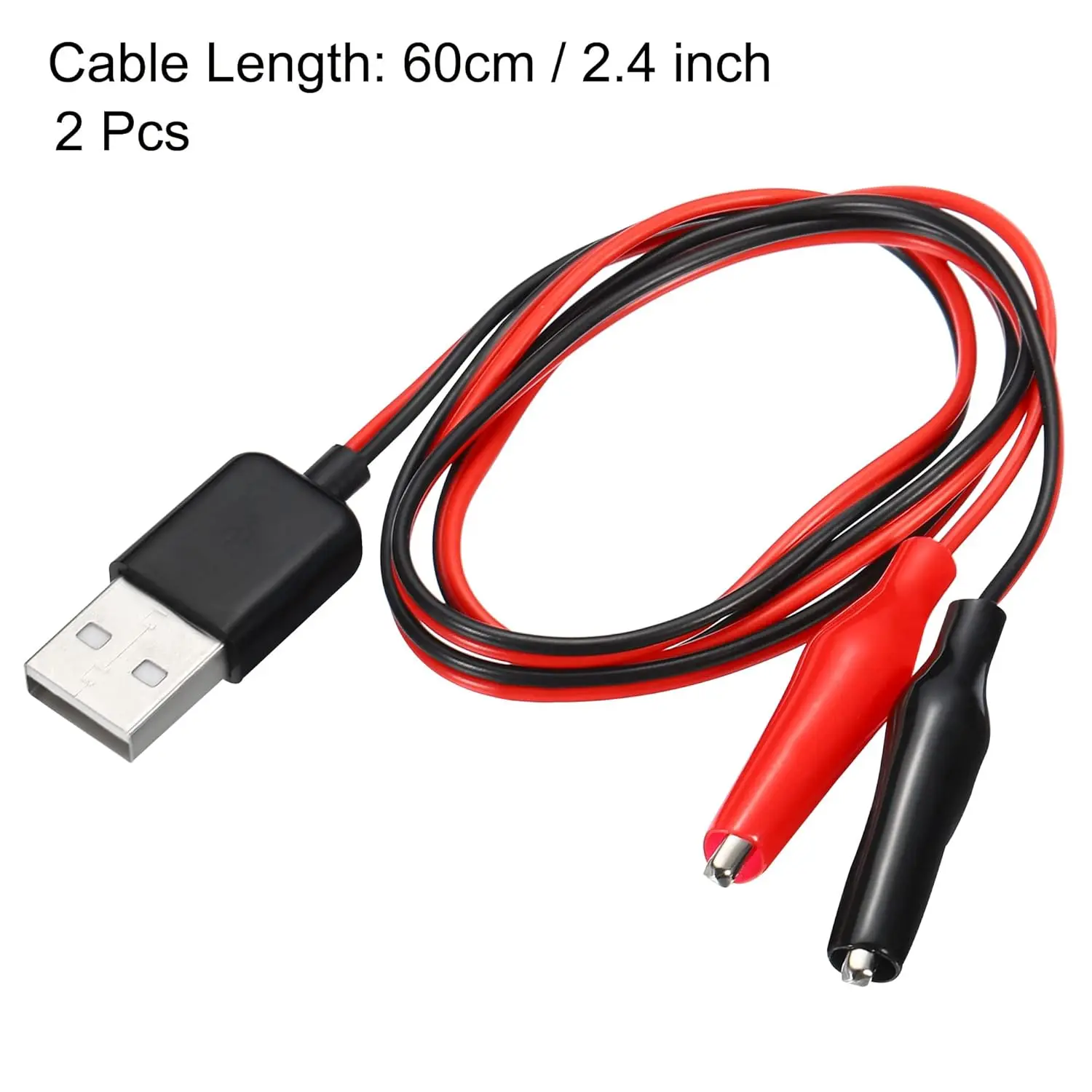 Clip per test a coccodrillo Morsetto a presa USB maschio Puntali Connettore Adattatore di alimentazione Cavo Cavo da 50 cm Rosso Nero
