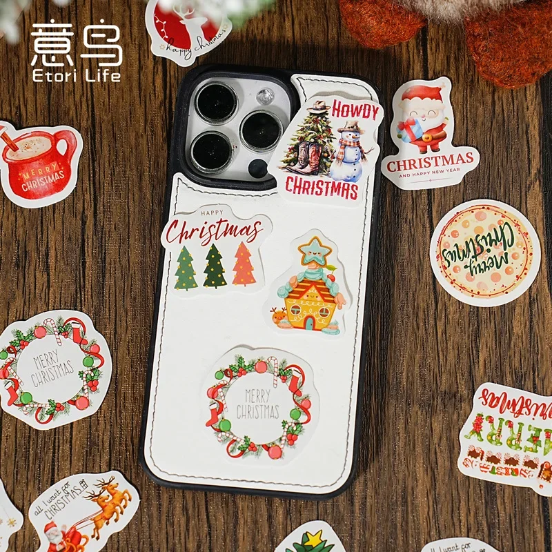 46Pcs/box Hello Christmas Boxed Stickers DIY Handbook Scrapbook Envelope Seal Stickers Mug Cell Phone Case Headphone Case