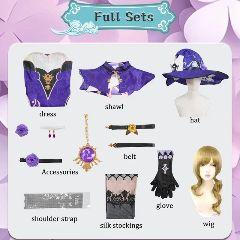 ليسا زي تنكري للنساء ، تأثير جينشين ، أزياء أنمي هالوين ، زي كرنفال ، شعر مستعار للبالغين