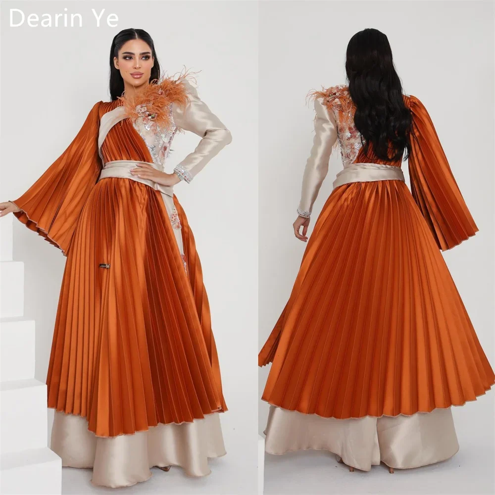 

Customized Prom Gown Dearin Scoop Neckline A-line Floor Length Skirts Draped Layered Applique Feather Bespoke Occasion Dresses F