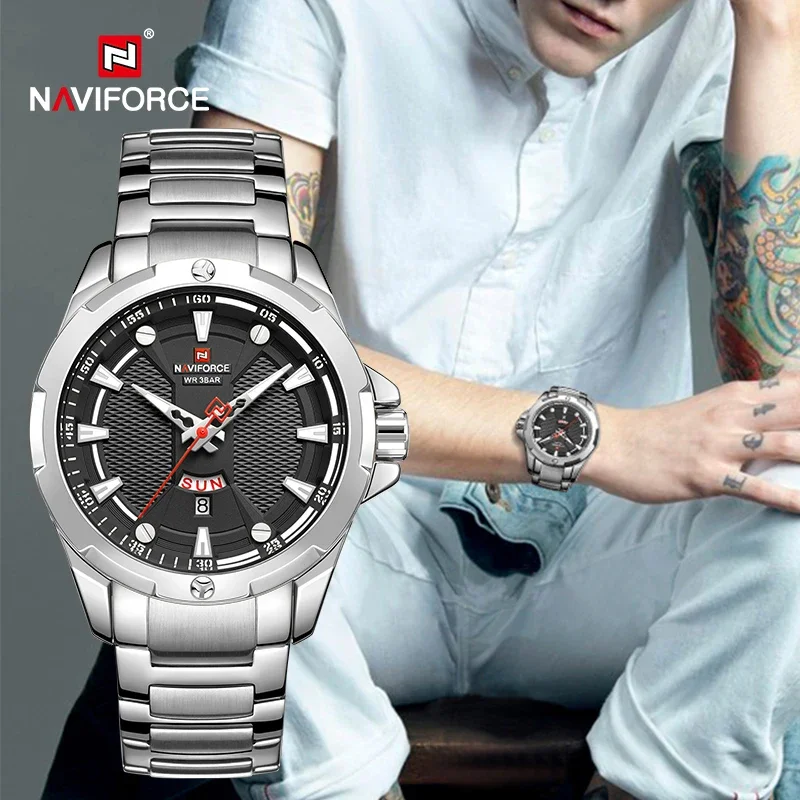 NAVIFORCE NF9161 Fashion Luxury Gold Watch Men New Military Sport Quartz Casual Clock Stainless Steel Wateproof Watches