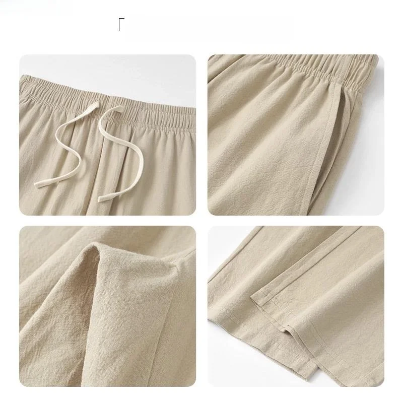 Loose Fit Breathable Cotton Linen Khaki Nine-Piece Casual Pants Summer New Sle Simple All-Match Long Pants Youth Faion