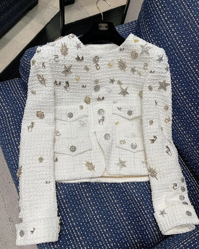 

Fashion Classic Trendy Luxury Design Spring Autumn Heavy Industry Diamond Women Short Coat Outwear s143