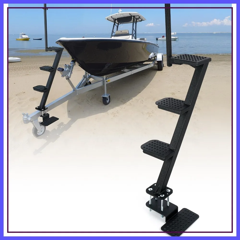 

Boat Trailer Steps, Heavy-Duty Tongue Steps with Safety Grab Handle, Fits 3"x3" & 3"x5", 450lbs Capacity, 4-Step Textured Tread