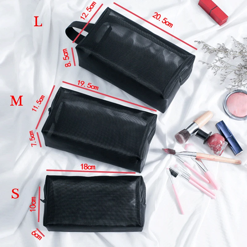 Black Mesh Transparent Cosmetic Bag Makeup Case Travel Zipper Make Up Organizer Storage Bag Beauty Toiletry Wash Bag Pouch