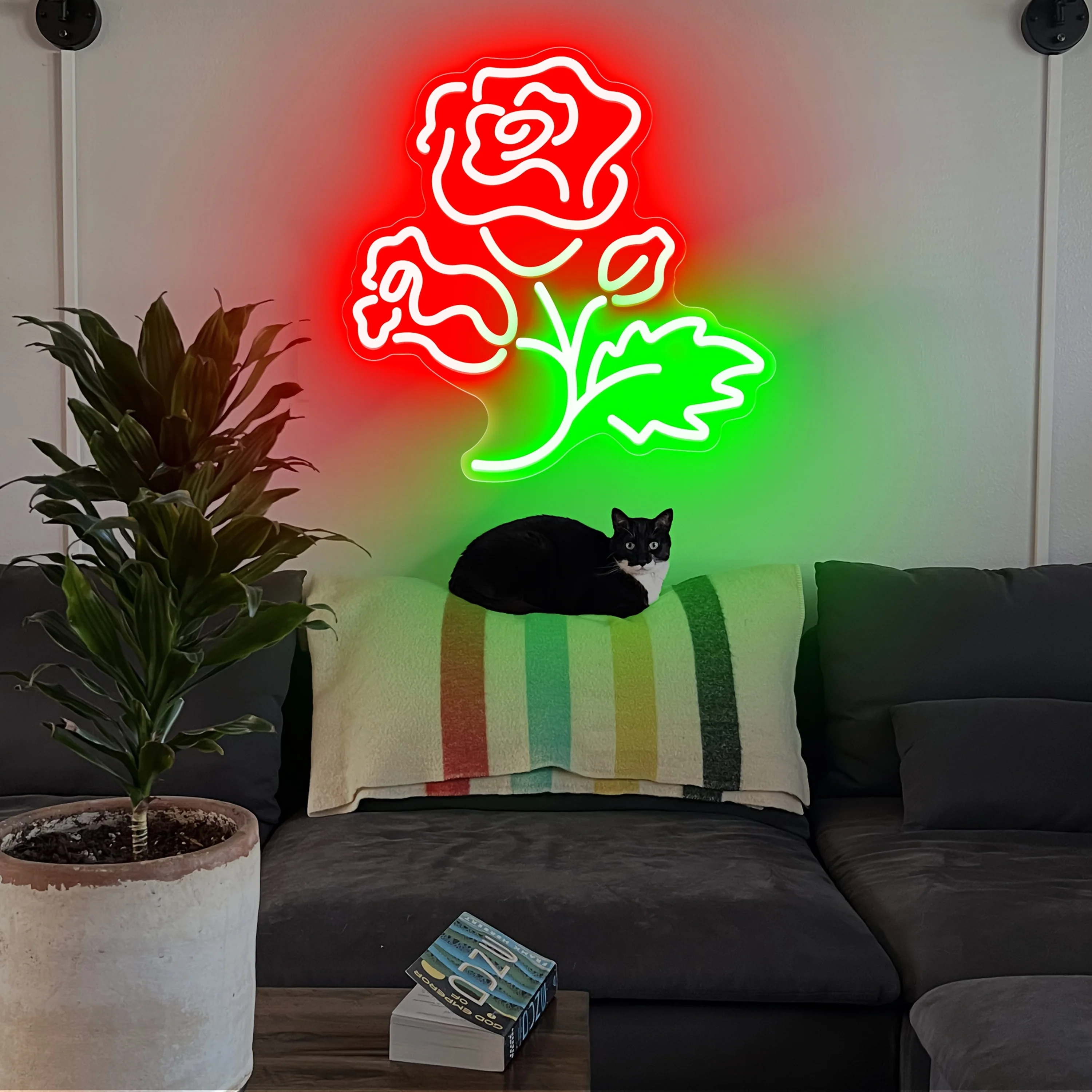 Red Rose Neon Sign - USB-Powered LED Flower Lamp with Push Button Control, Vibrant Red & Green Roses for Living Room, Wedding