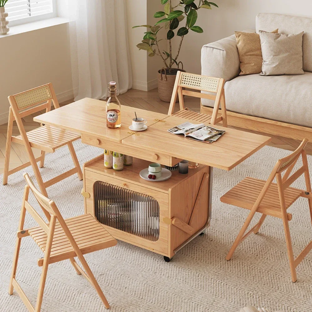 Log Wind Tea Table Living Room Home Side Table Modern Simple and Foldable Mobile Tea Table