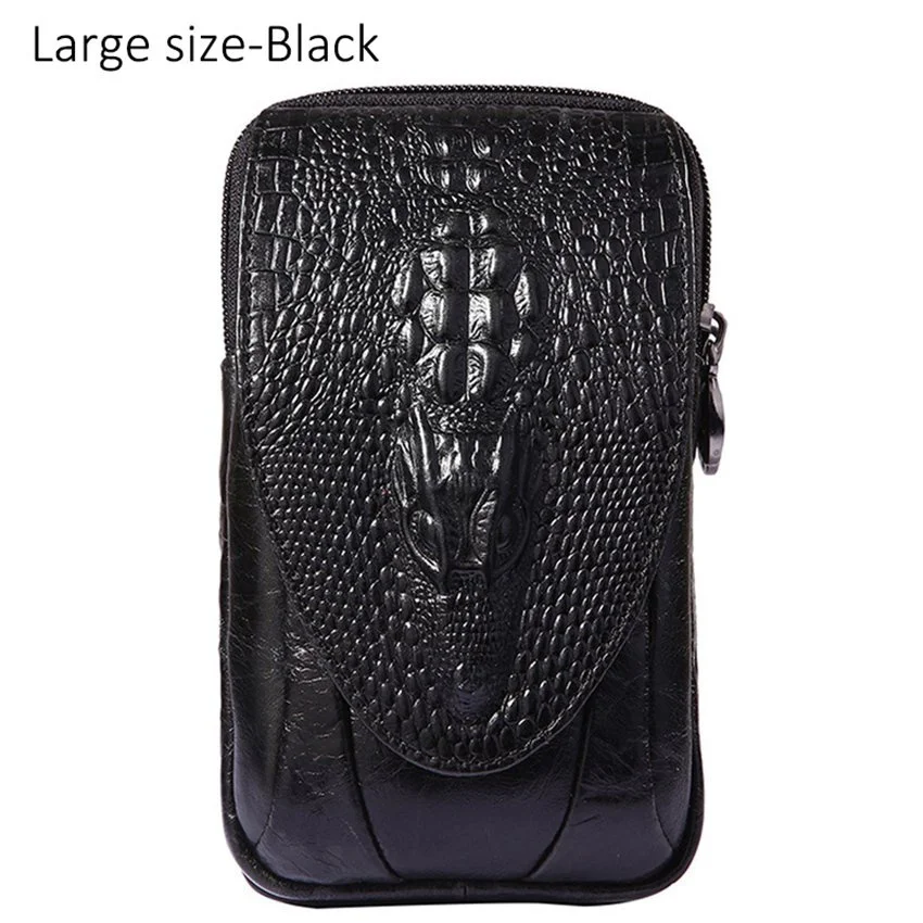 Retro Men\'s Cowhide Leather Waist Bag Crocodile Pattern Belt Bag  Cellphone Bag Leisure Bum Bag Fanny Pack