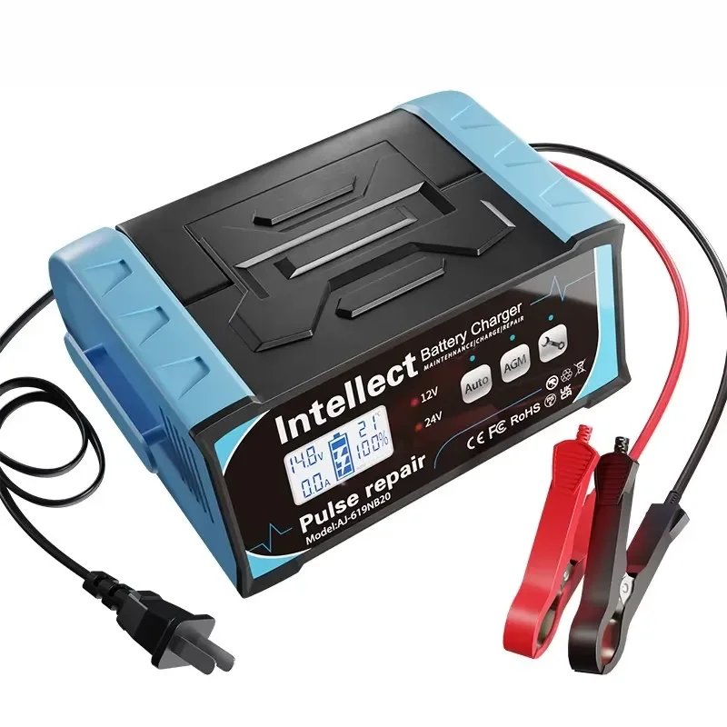 12/24V Universal Lead-Acid Battery Charger, High-Power Intelligent Pulse Maintainer for Auto Repair