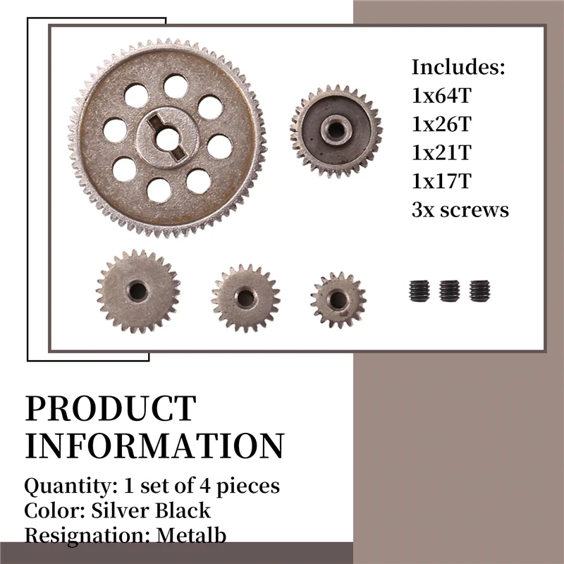 B05C-Diff ディファレンシャルメインメタルスパーギア 64T 17T 21T 26T モーターギア RCカーパーツ HSP 1/10 RCカートラック 94111用