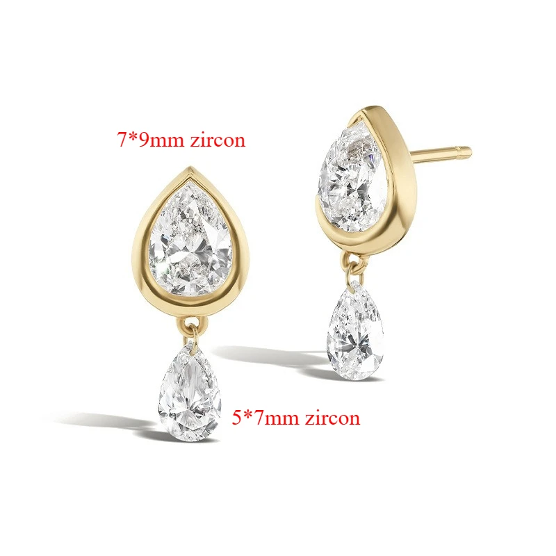 Smyoue New Pear Cut All Zircon Stud Earrings Dainty Bridal Wedding 18k Plated 100% 925 Sterling Silver Gifts Charm Fine Jewelry