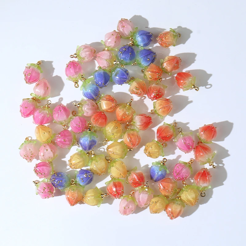 6pcs 10x15mm Colorful Bud Resin Charms Pendants for Earrings Necklace Bracelet Keychain Plant DIY Jewelry Making Findings