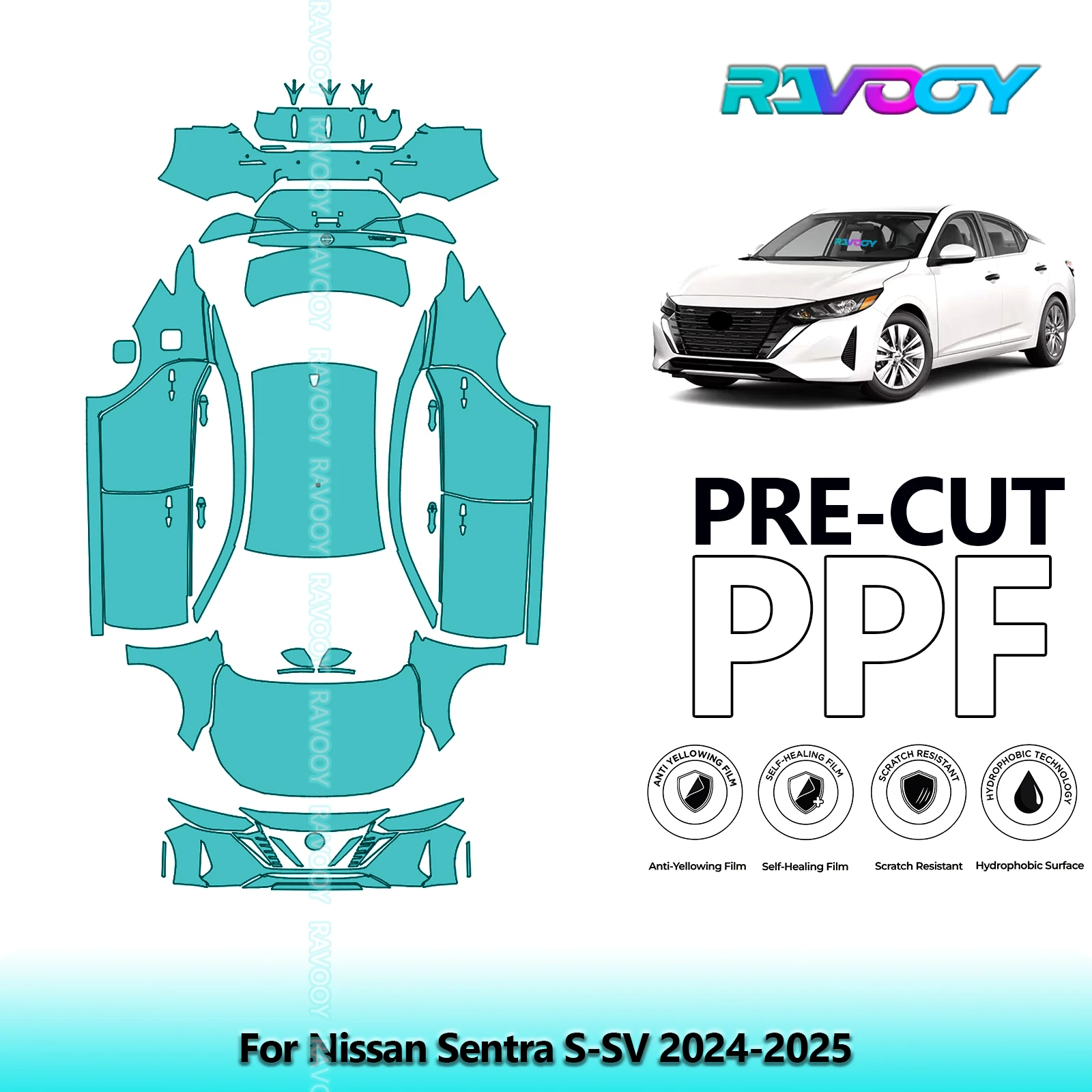 RAVOOY 8.5Mil Custom-Fit Precut TPU PPF Full Vehicle Clear Bra Stone Guard EU UK For Nissan Sentra S-SV 2024-2026