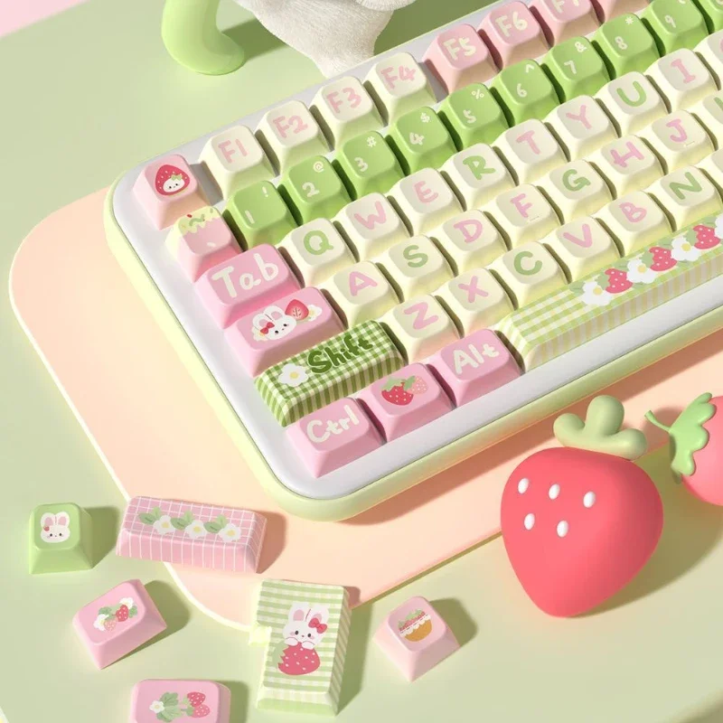 Pink Keyboard Keycaps Cute Strawberry Key Caps MDA Height Key Caps Mechanical Keyboard Decor for Office Home 138 158 Keycaps