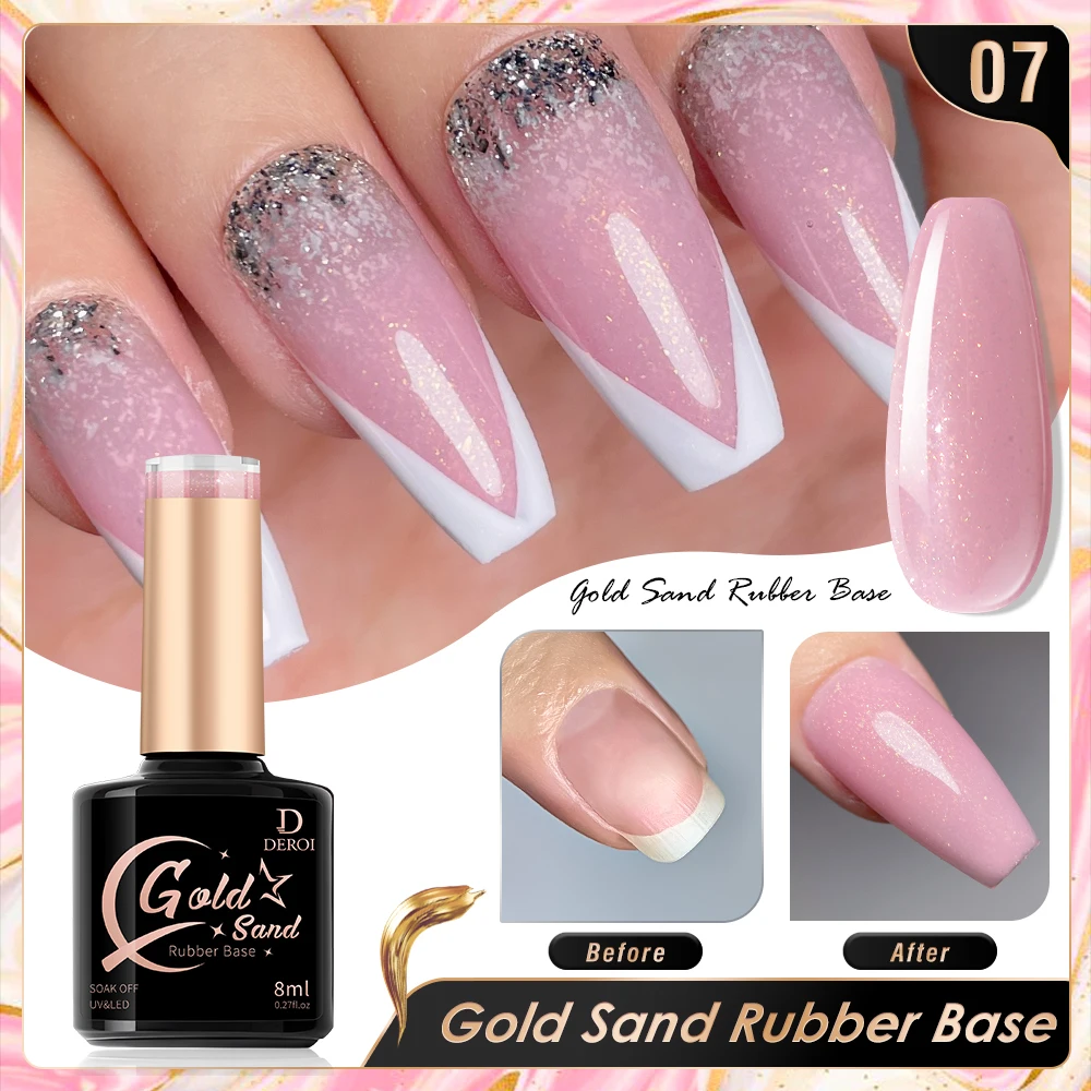 Deroi Base in gomma Coat Gel UV Top Coat Nail Gel Polish Nude Pink Glitter Gel Polish vernice Semi permanente Soak Off per Manicure