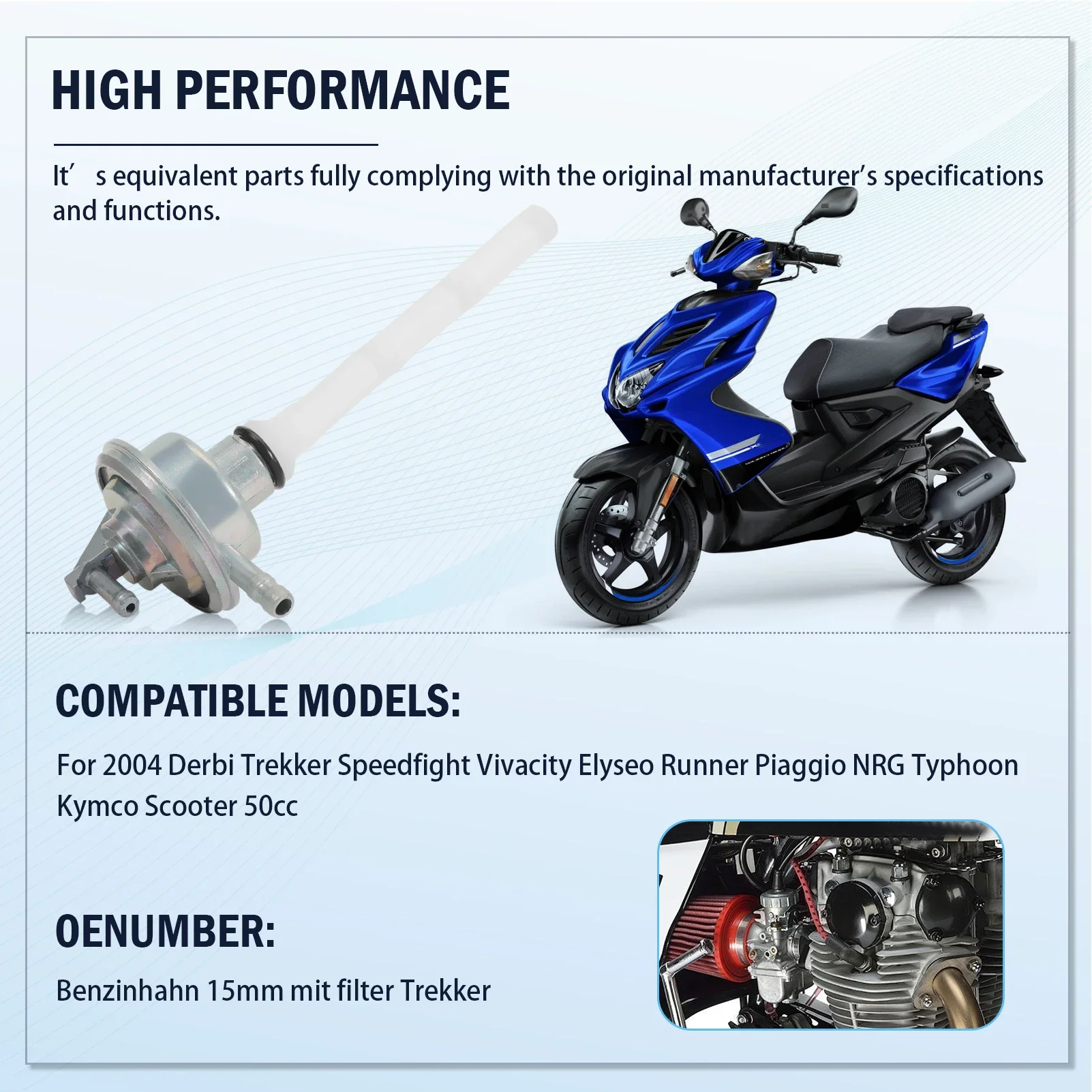15 mm Fuel Tap Diameter with Filter for Aerox 2004- Derbi Peugeot Trekker Speedfight Vivacity Elyseo Runner 50cc Fuel Tank view 6