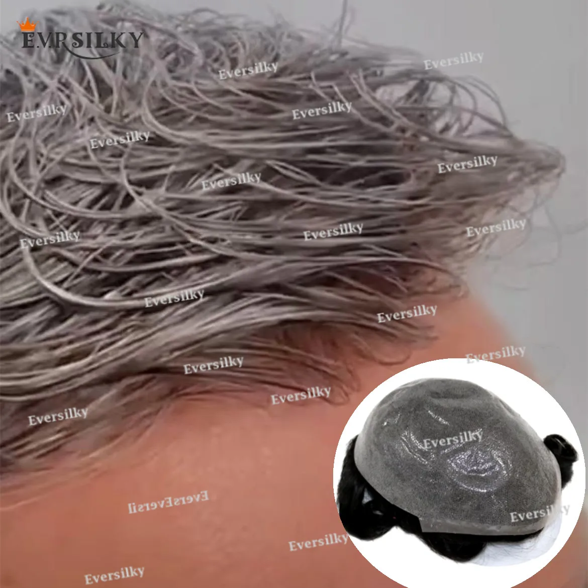 0.02-0.03mm Ultra-thin skin Men Toupee Natural hairline Undetectable Gray Black VLoop Full PU Silicone base Capillary Prosthesis