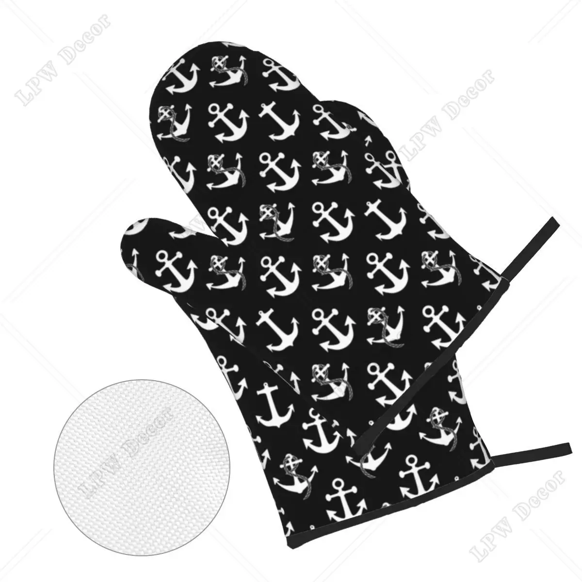 Black And White Nautical Anchor Oven Mitts and Pot Holders 4pcs Sets Heat Resistant Kitchen Gloves Potholders for Cooking Baking