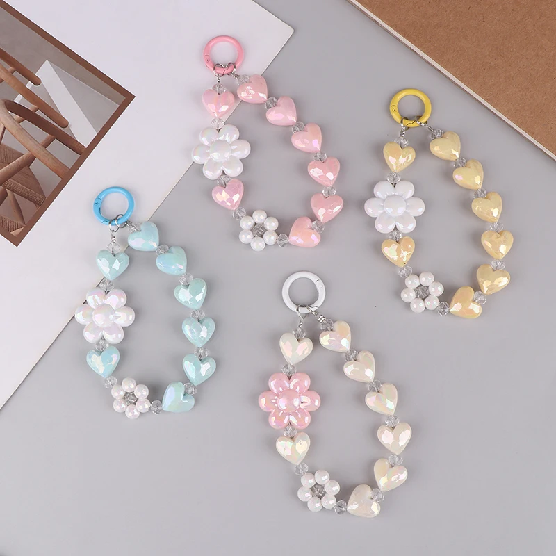 Lanière Anti-Perte pour Téléphone Portable, Pendentif de Poignet Court, Perle Colorée, Clé, Femme