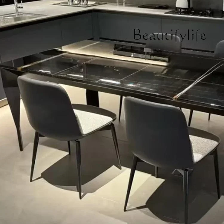 A Black Gold Pure Natural Marble Dining Table Large Flat-floor Restaurant Rectangular Villa Modern Light Luxury Dining Table