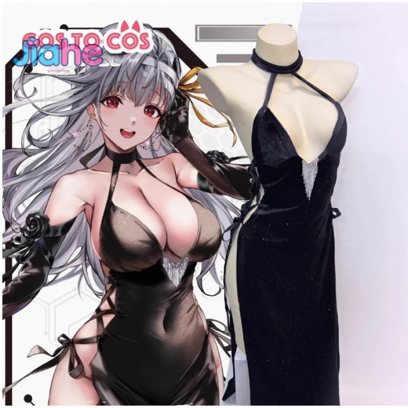 

NIKKE：The Goddess of Victory Divine Punishment Cosplay Costume Halloween Black Sexy Women Long Dress Gloves Props, Wig Uniform