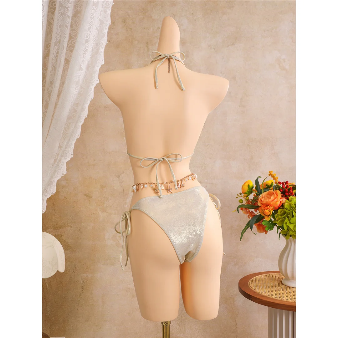 3D-Blumen mit Rock, Neckholder-Bikini, Damen-Badebekleidung, dreiteiliges Bikini-Set, gepolsterter Badeanzug, Badeanzug, Schwimmbekleidung V8368 – Detail 10