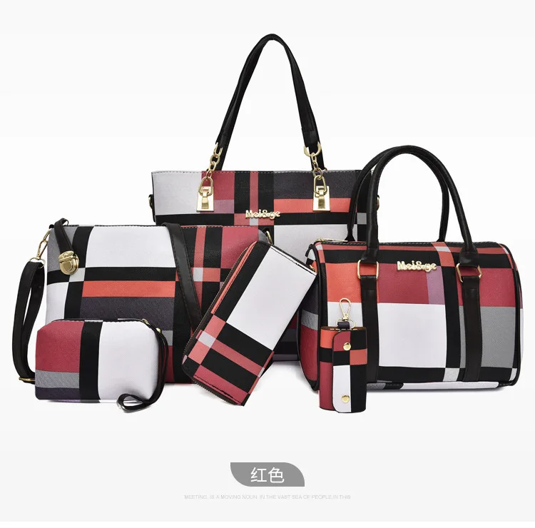 Six Piece Women's Bag 2023 Korean Version Large Capacity Checkered Single Shoulder Crossbody Simple Handbag