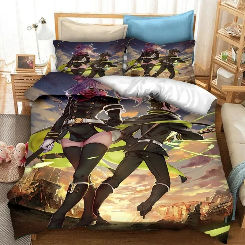 3D Print Anime Seraph of the End Mikaela Hyakuya Bedding Set Boys Girls Twin Queen Size Duvet Cover Pillowcase Bed Kids Adult