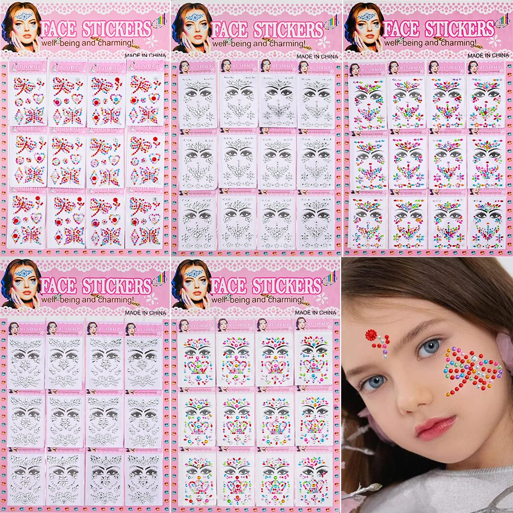 

12Pcs/Set DIY Crystal Eyes Face Gems Diamond Women Festival Party Face Tattoo Self Adhesive Sticker Sparkly Makeup Rhinestones